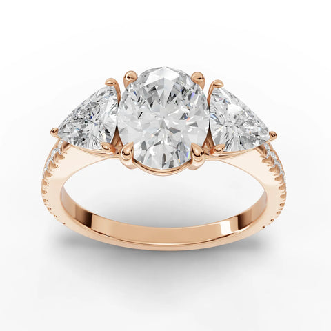 Three-Stone Oval Lab Diamond Ring · Trillion Cut Accent · Yellow Gold Finish