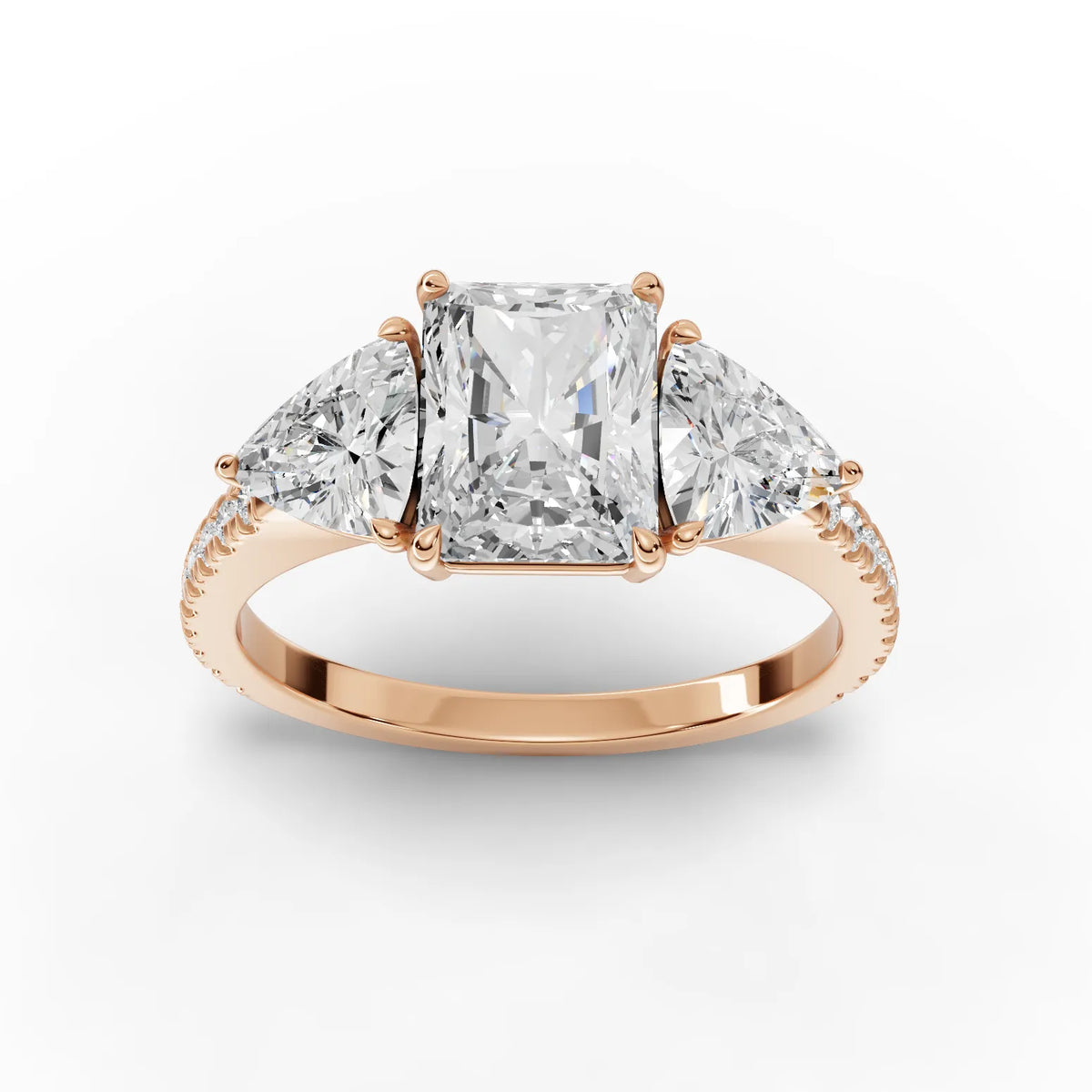 Radiant Cut Lab Diamond Three-Stone Engagement Ring · Trillion Side Stones