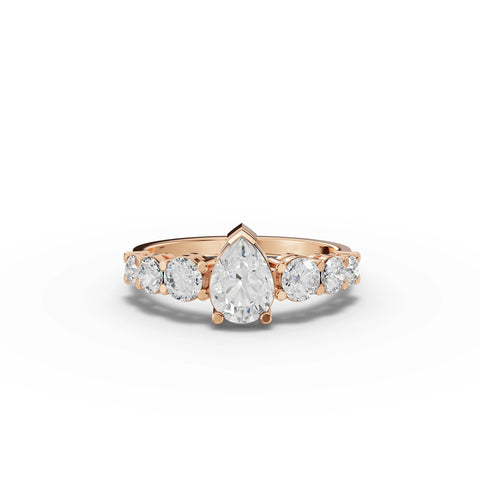 Pear-Shaped Lab-Grown Diamond Ring with Round Side Stones