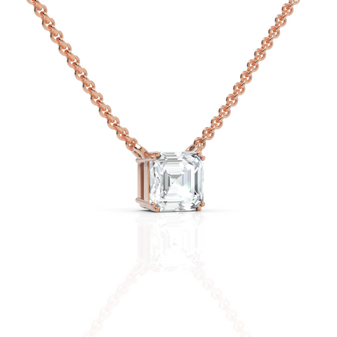 Lab-grown Asscher cut diamond pendant rose gold close-up