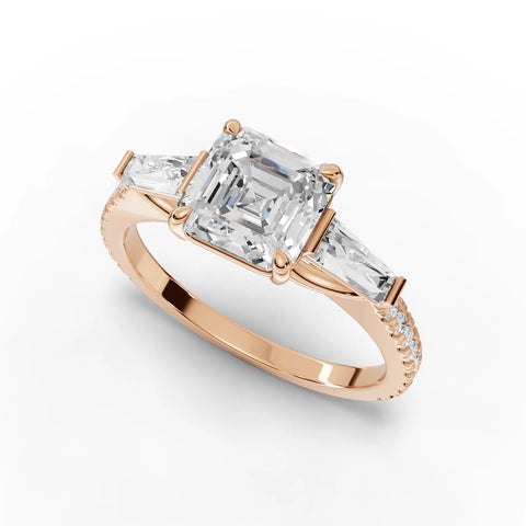 Emerald trinity diamond ring rose gold angle