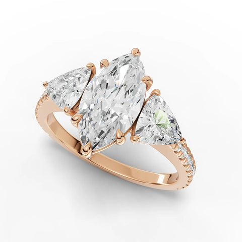 Marquise Cut Lab Diamond Three-Stone Engagement Ring · Trillion Side Stones