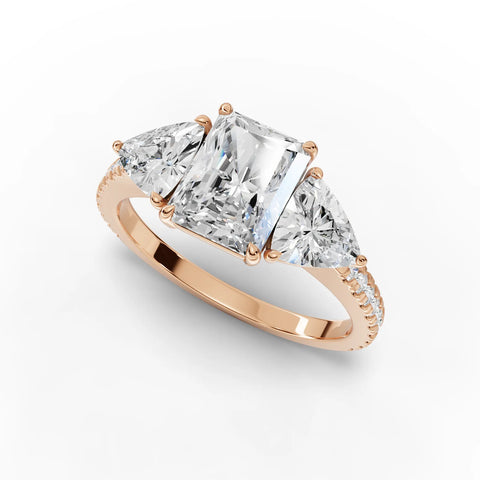 Radiant Cut Lab Diamond Three-Stone Engagement Ring · Trillion Side Stones