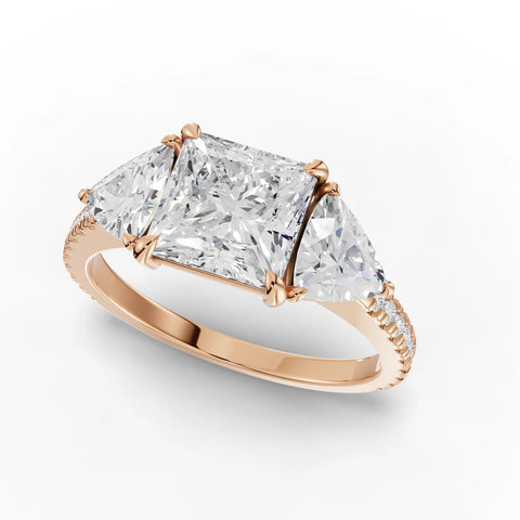 Three-Stone Princess Lab Diamond Ring · Trillion Cut Side Diamonds