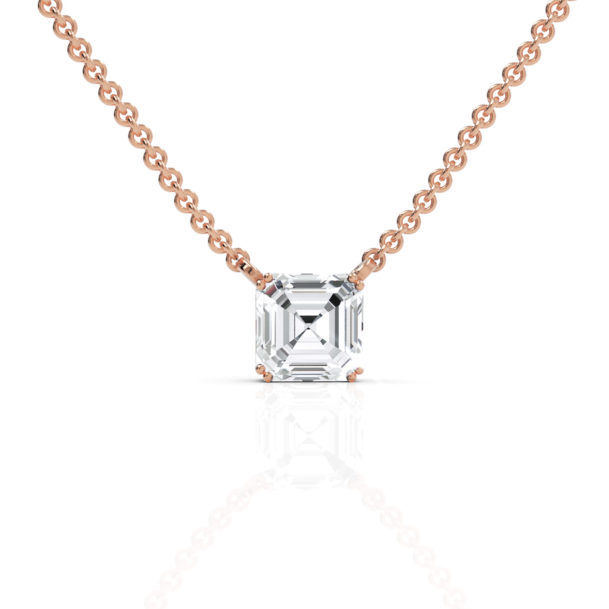 1 CT lab-grown Asscher cut diamond pendant rose gold front view