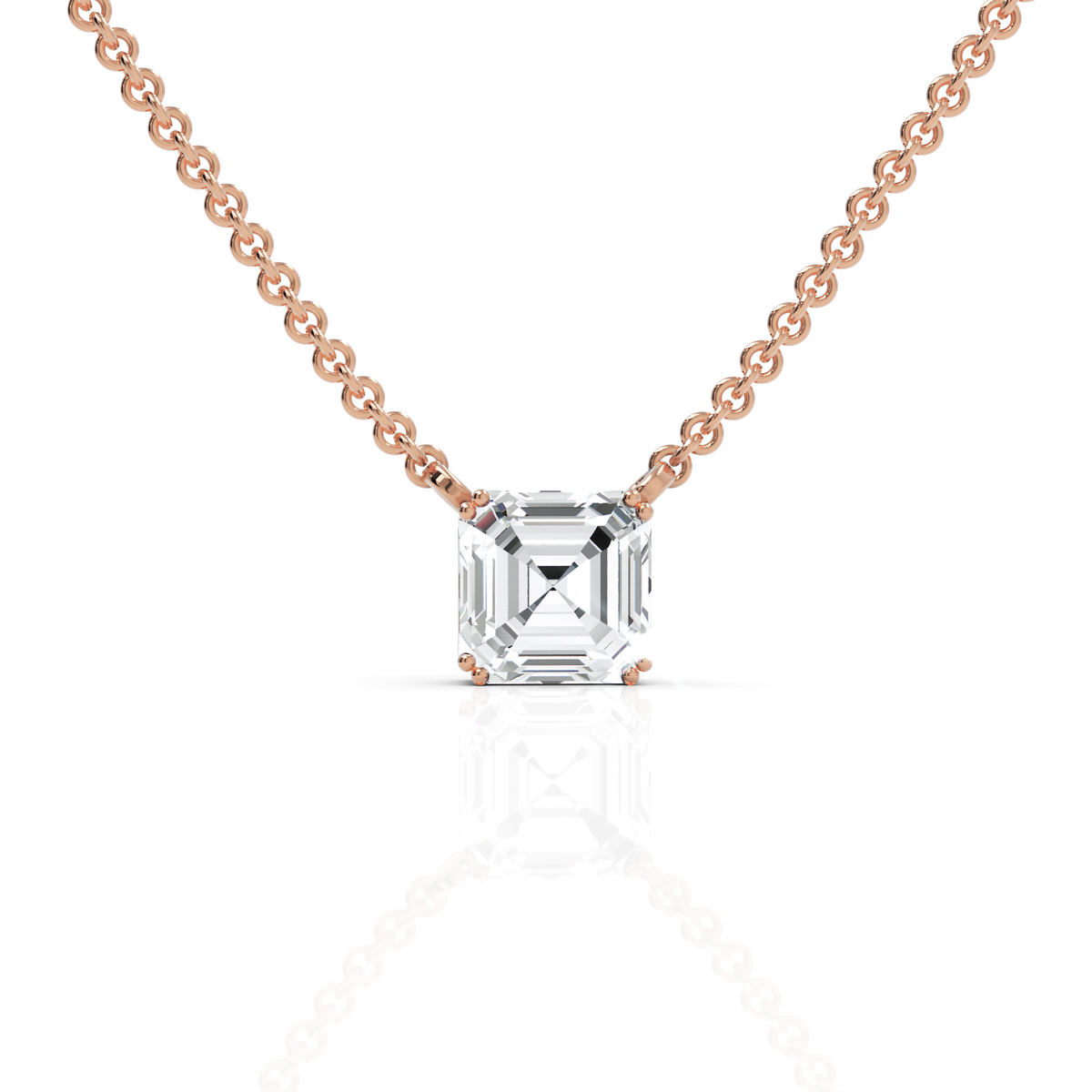 1 CT lab-grown Asscher cut diamond pendant rose gold front view