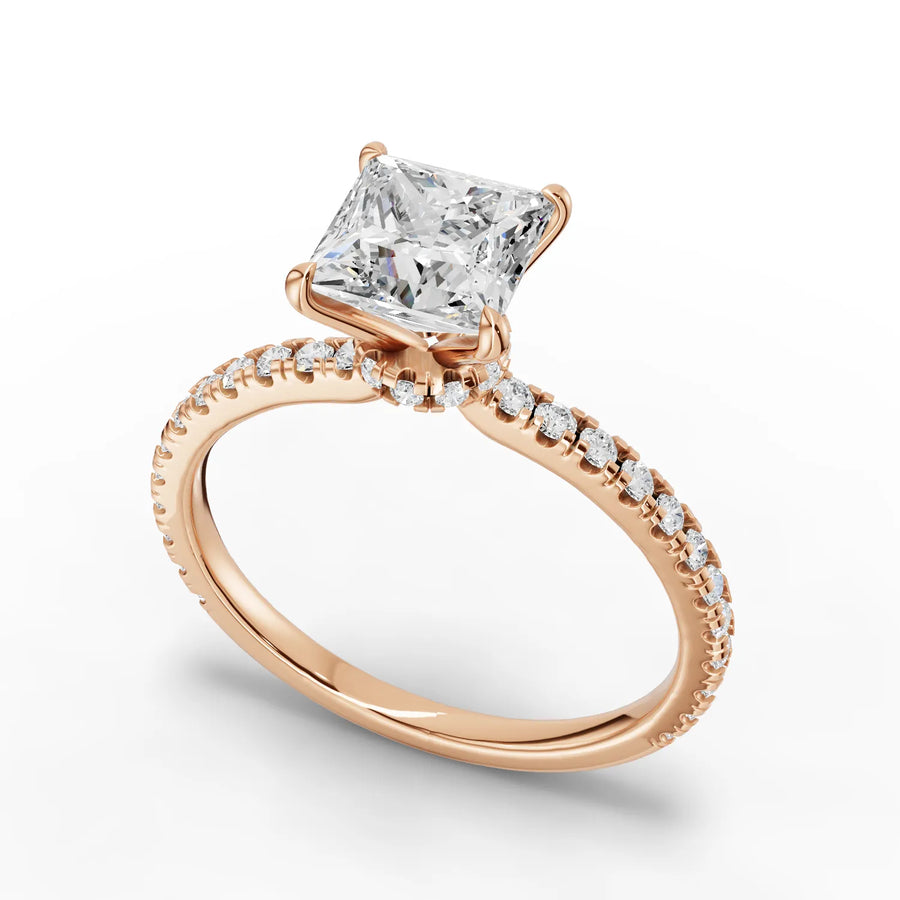 Princess diamond band ring rose gold angle