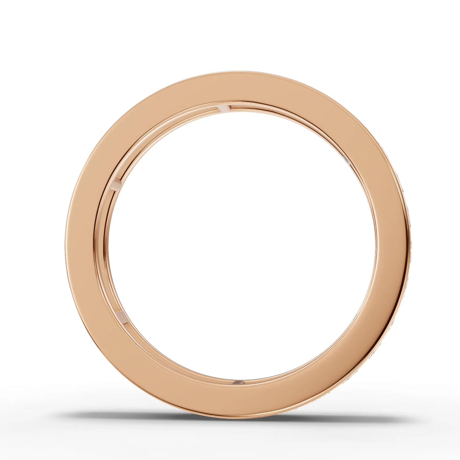 Princess cut lab-grown eternity band rose gold close-up