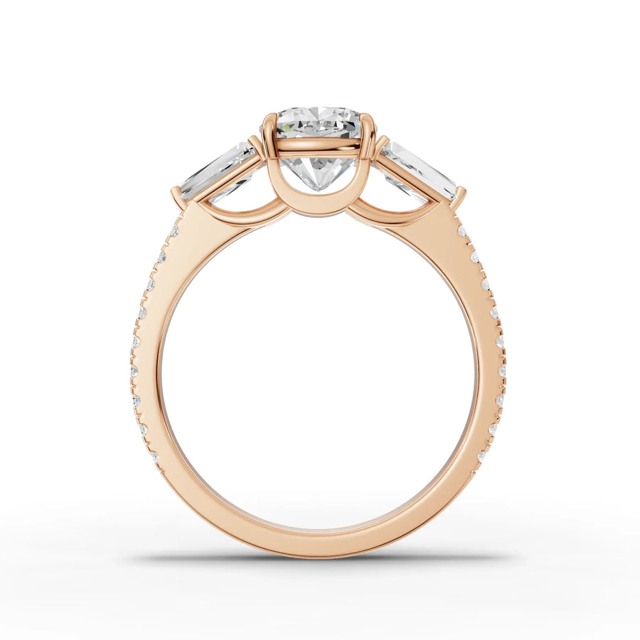 Cushion trinity lab-grown ring rose gold close-up