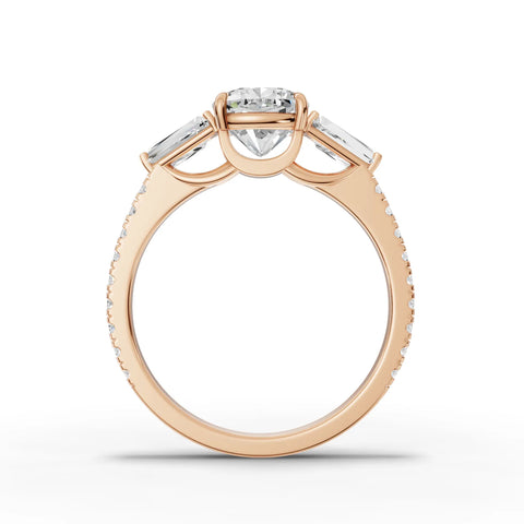 Cushion trinity lab-grown ring rose gold close-up