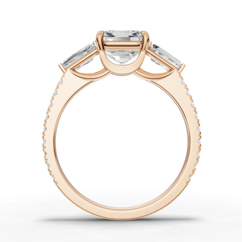 Emerald trinity lab-grown ring rose gold close-up