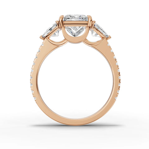 Three-Stone Princess Lab Diamond Ring · Trillion Cut Side Diamonds