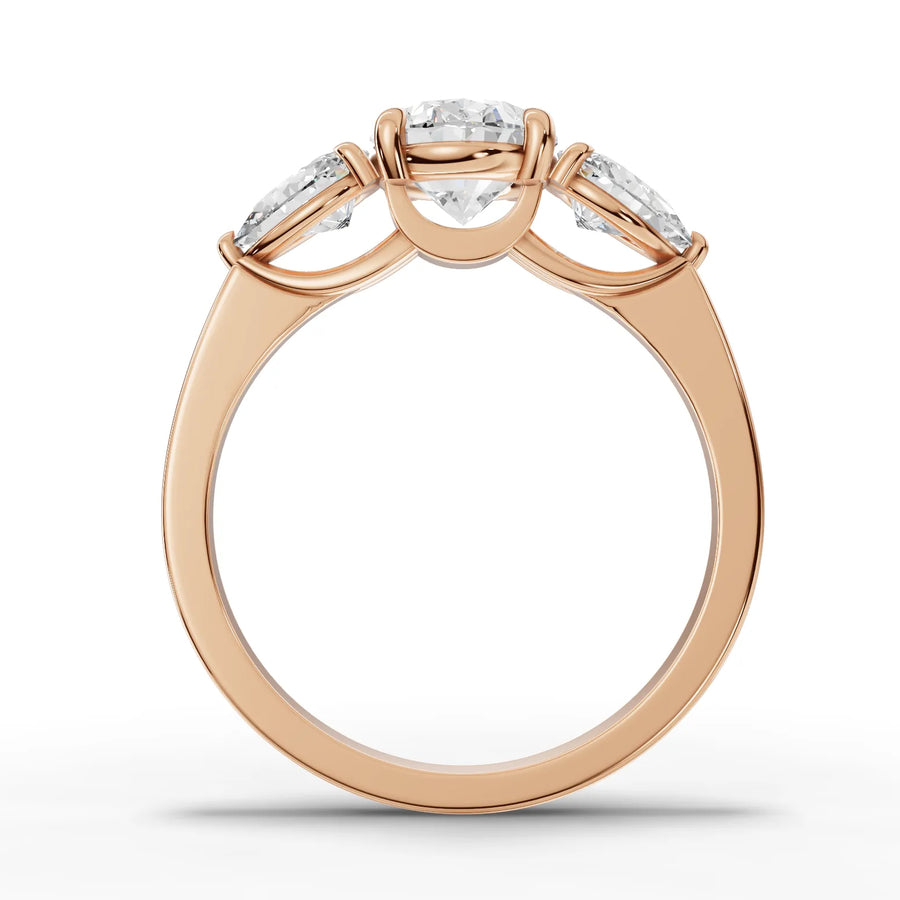 Oval trinity lab-grown ring rose gold close-up