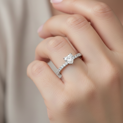 1.29CT Heart Diamond Engagement Ring with Pavé Accented Band