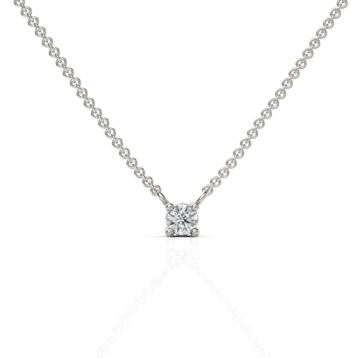 Lab Diamond Solitaire Pendant in 925 sterling silver with a round solitaire stone on a delicate chain