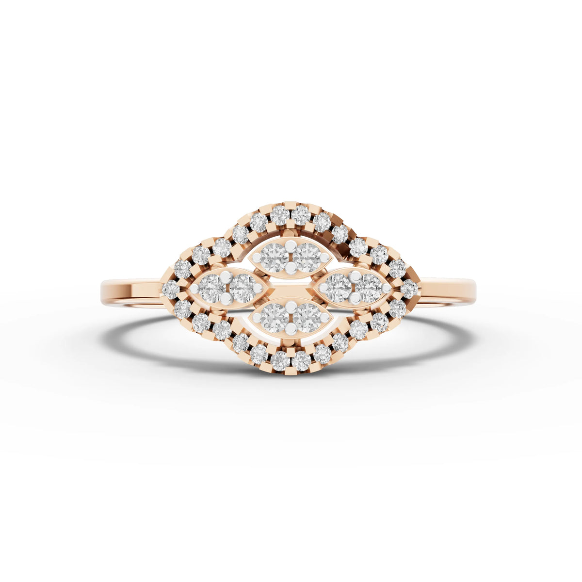 0.18 CT leaf flow lab-grown diamond ring rose gold top view