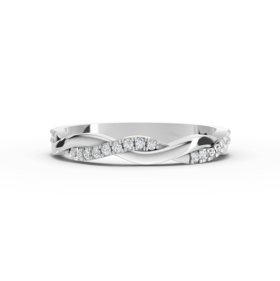 0.08 ct twisted infinity lab diamond wedding band with a slim stackable design and sparkling diamonds