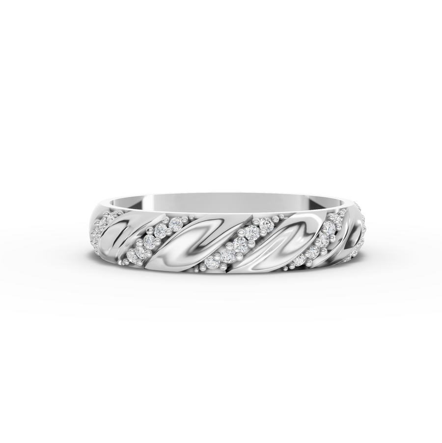 0.09 ct twisted pavé lab diamond wedding band with modern intertwined design and slim sparkling profile