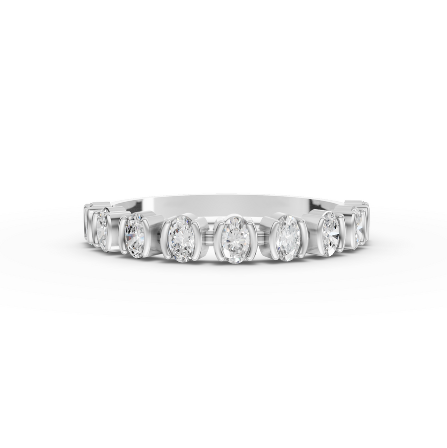 0.43 ct oval lab diamond half eternity wedding band with front-set oval stones and slim polished ring shank