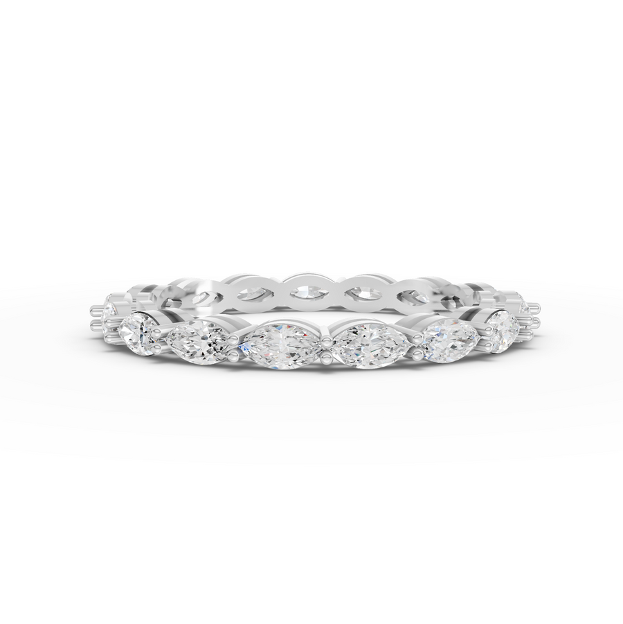 0.89 ct marquise lab diamond full eternity band with continuous marquise-cut diamonds in a sleek fine metal ring