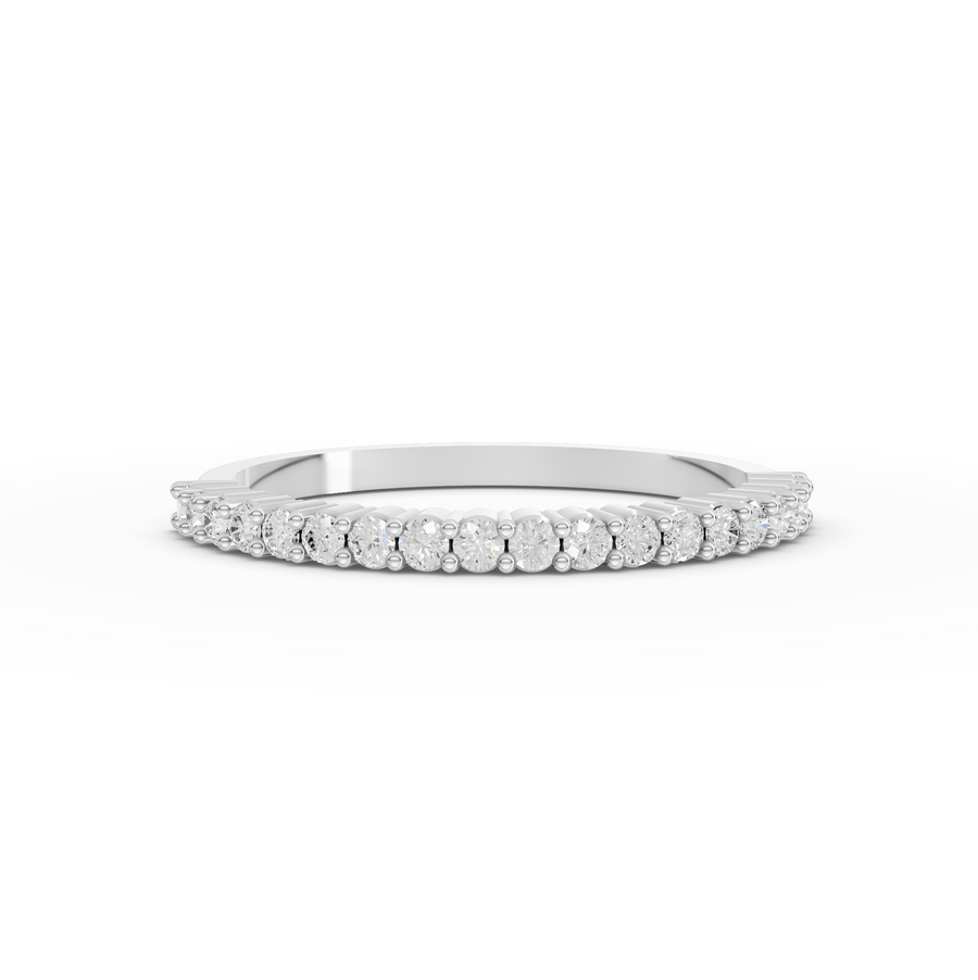 0.24 ct round lab diamond half eternity ring with micro prong basket setting and slim band