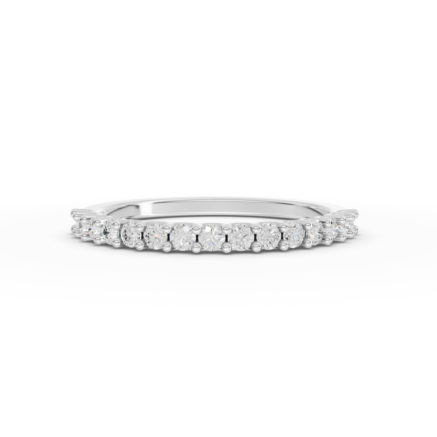 0.30 ct round lab diamond U-prong half eternity ring with shared prong setting and slim polished band
