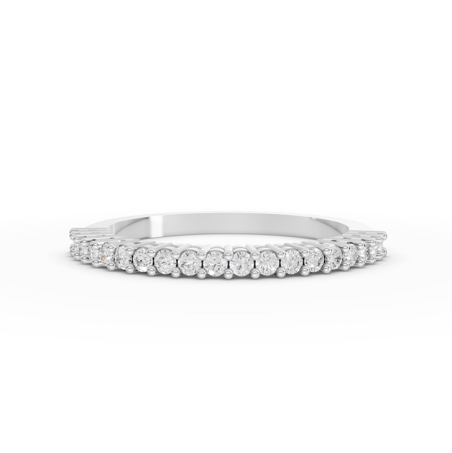 0.24 ct round lab diamond full eternity ring with shared prongs and scalloped band design