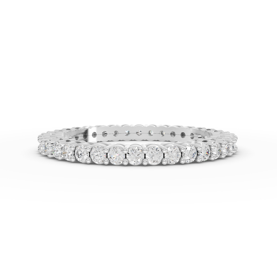 0.72 ct round lab diamond shared-prong full eternity ring with scalloped band design