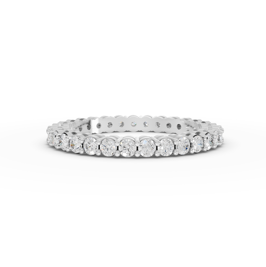 0.93 Ct round lab diamond shared-prong full eternity ring with continuous diamonds around the band