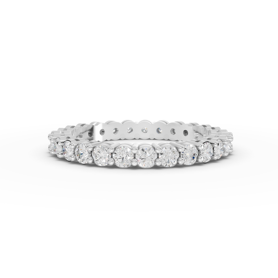 1.15 ct round lab diamond shared-prong full eternity ring with scalloped setting and continuous diamond band