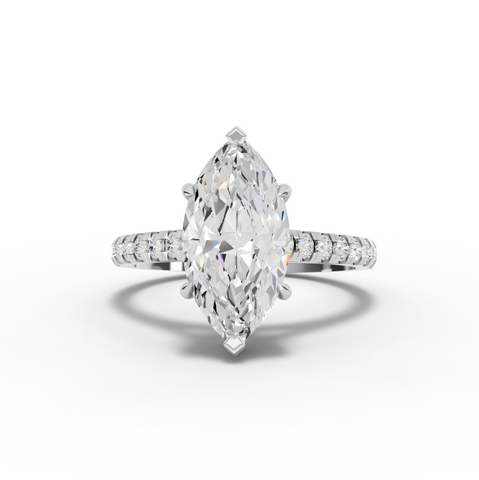 2.37 Ct Marquise Cut Lab Diamond Engagement Ring with Hidden Halo Pavé Band