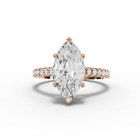 2.37 Ct Marquise Cut Lab Diamond Engagement Ring with Hidden Halo Pavé Band