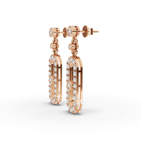 1.09 Ct Round Halo Lab Diamond Drop Earrings with Bezel Set Diamond Dangles