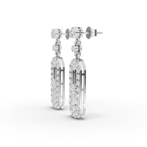 1.09 Ct Round Halo Lab Diamond Drop Earrings with Bezel Set Diamond Dangles