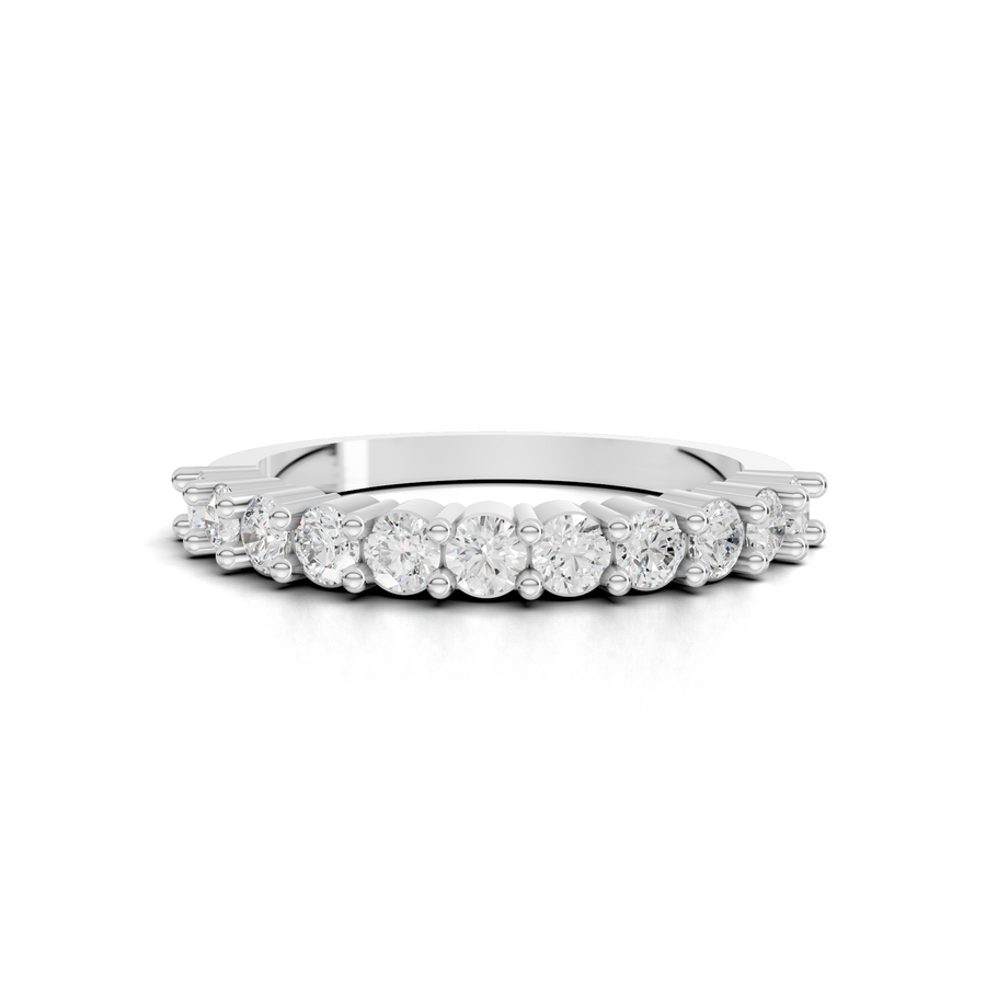 0.65 ct round lab diamond half eternity ring with shared prong basket setting