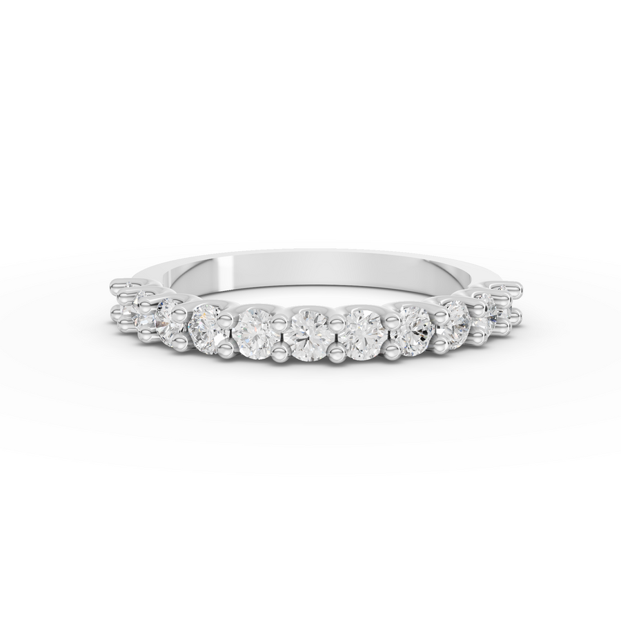 0.94 ct round lab diamond half eternity ring with shared U-prong setting and brilliant diamond band design