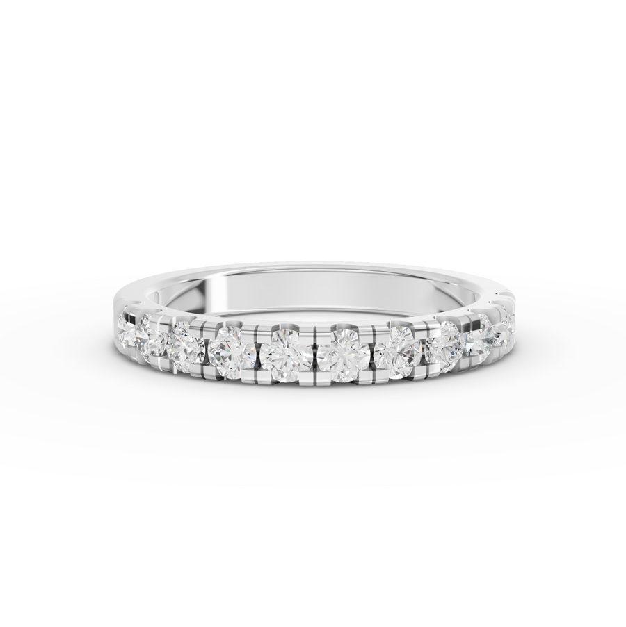 0.65 ct channel set round lab diamond half eternity wedding band with a sleek low-profile ring design