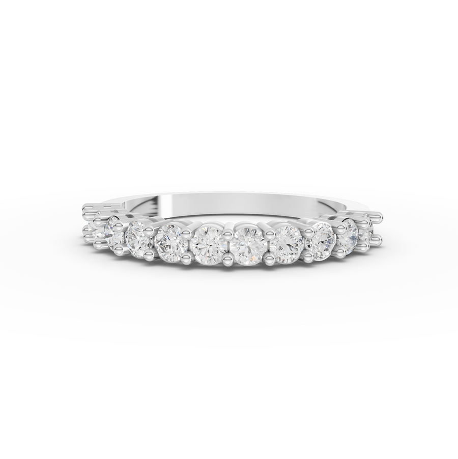0.65 ct round prong set lab diamond half eternity wedding band in a classic fine jewelry ring design