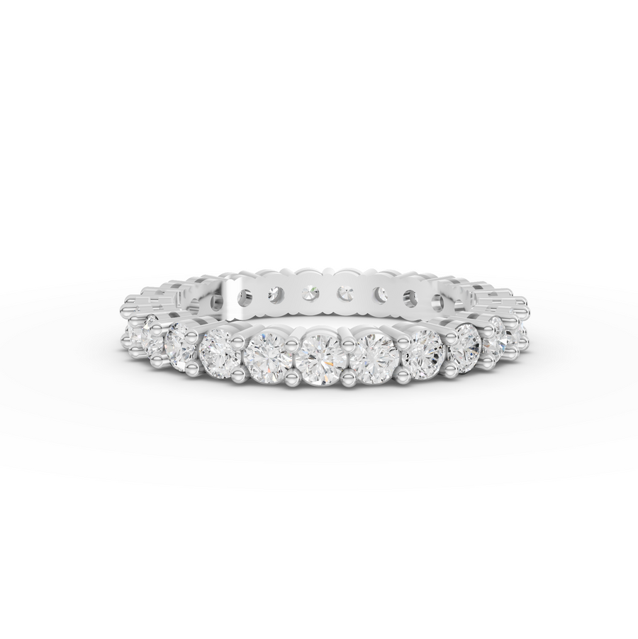 1.47 Ct round shared prong lab diamond half eternity ring with round diamonds set across the top of the band