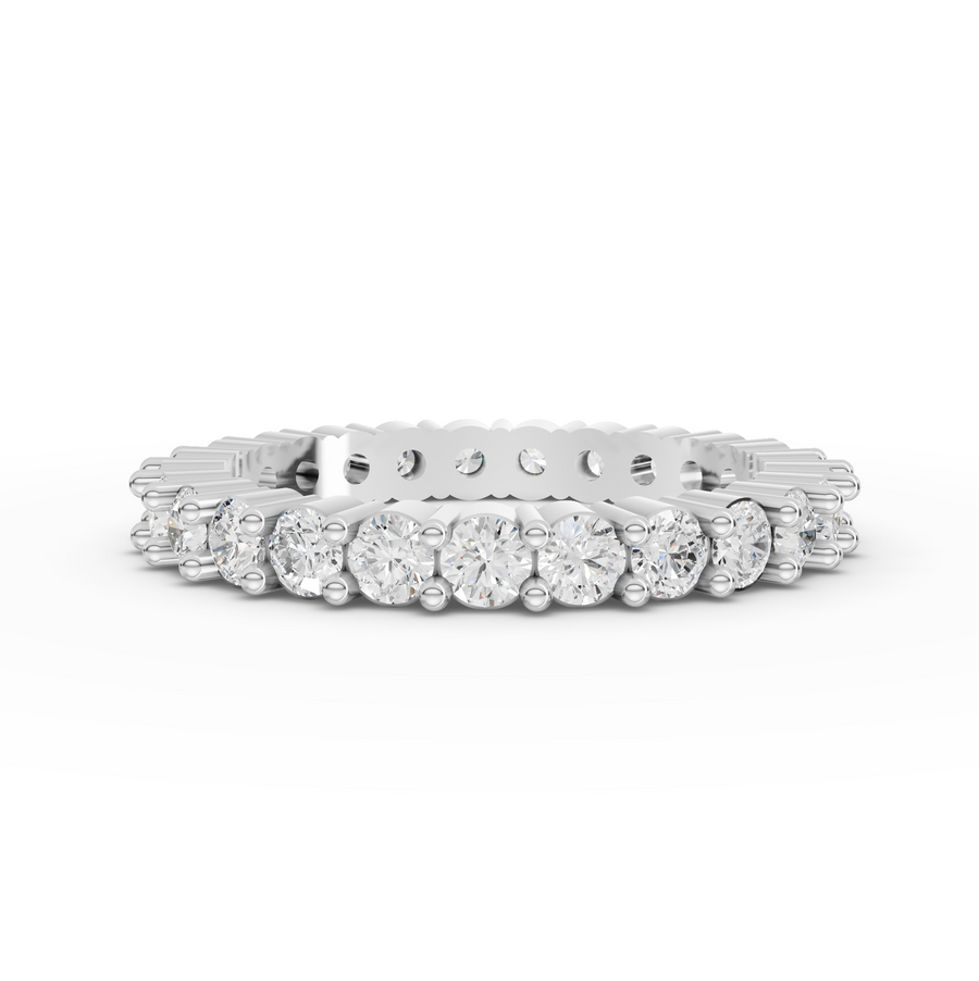 1.47 ct round lab diamond full eternity ring with shared prong basket setting and continuous diamond band