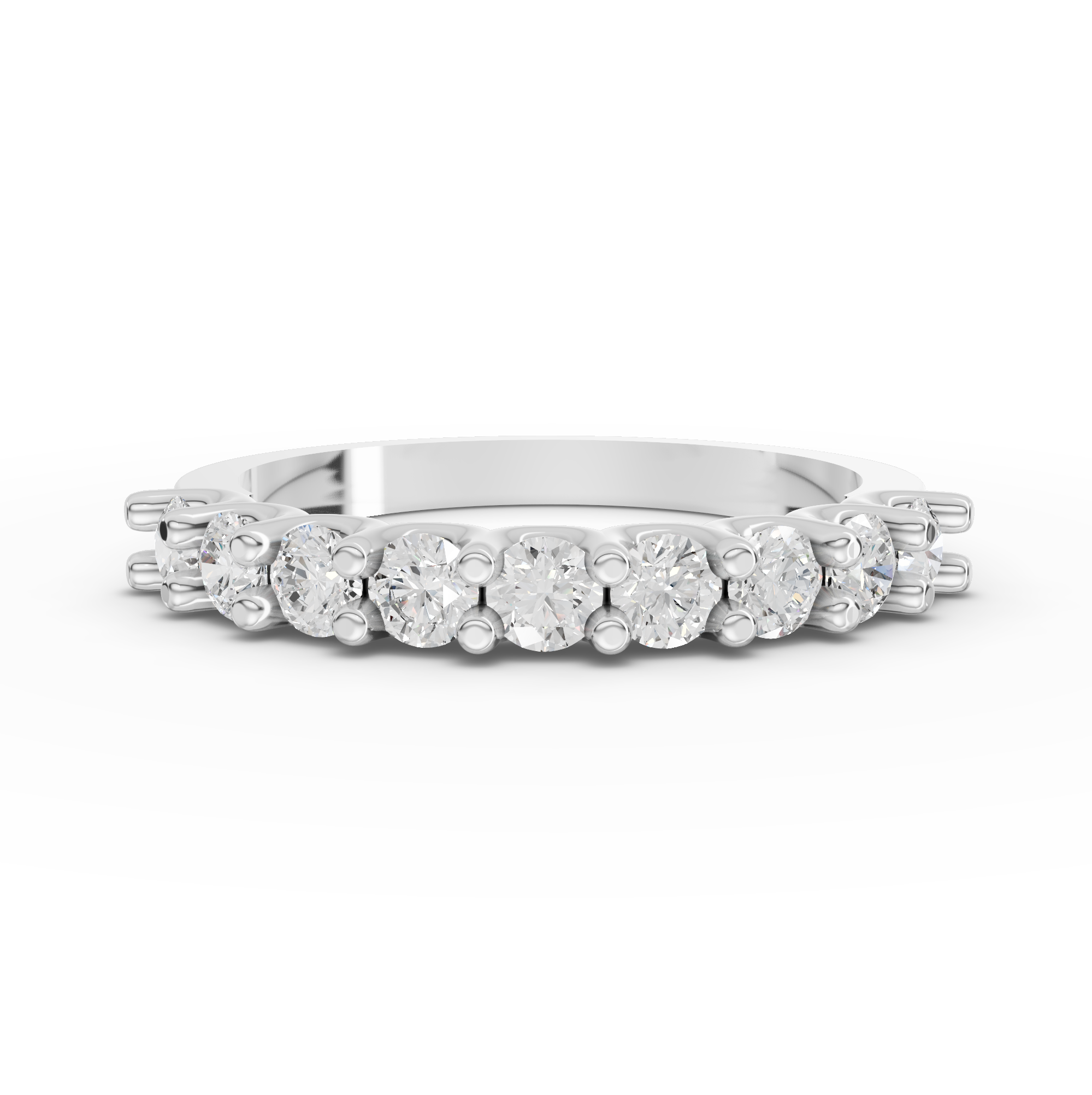 0.70 ct round lab diamond U-prong half eternity ring with sparkling round stones along the top half of the band