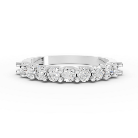 0.70 ct round lab diamond U-prong half eternity ring with sparkling round stones along the top half of the band
