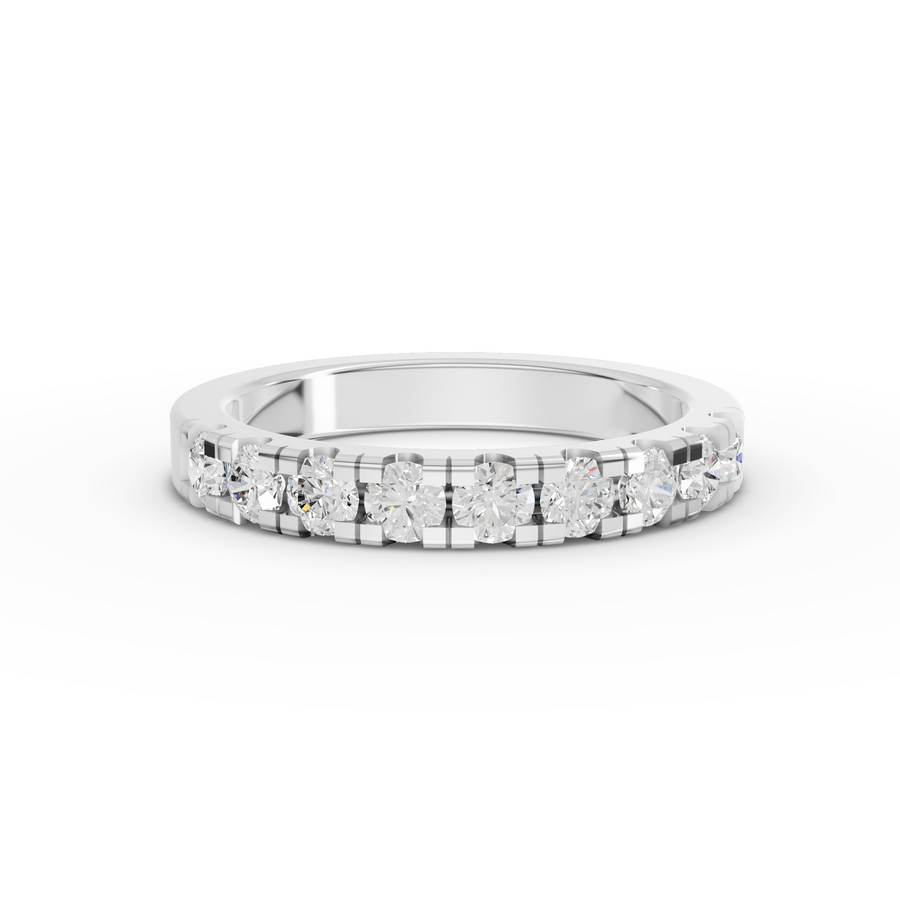 0.70 ct round lab diamond bar-set half eternity band with a sleek shared-bar design and continuous sparkle across the top