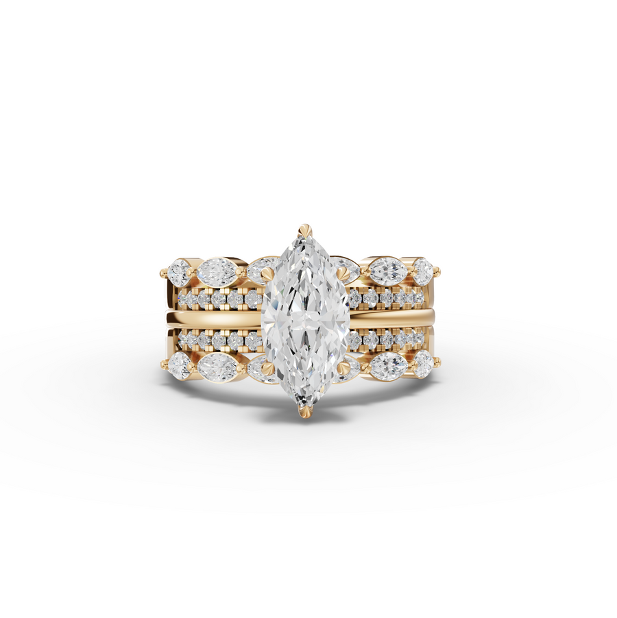 2.39 Ct Marquise Double Band Accent Ring 1.50 Ct Center