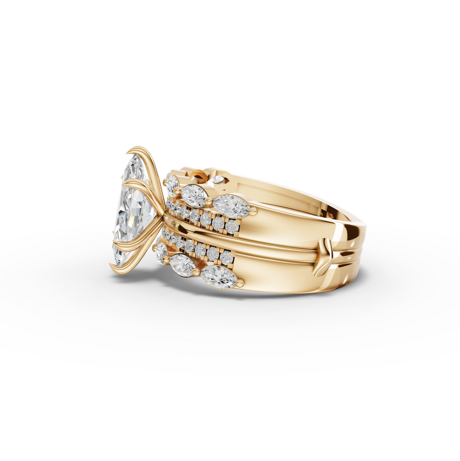 2.39 Ct Marquise Double Band Accent Ring 1.50 Ct Center