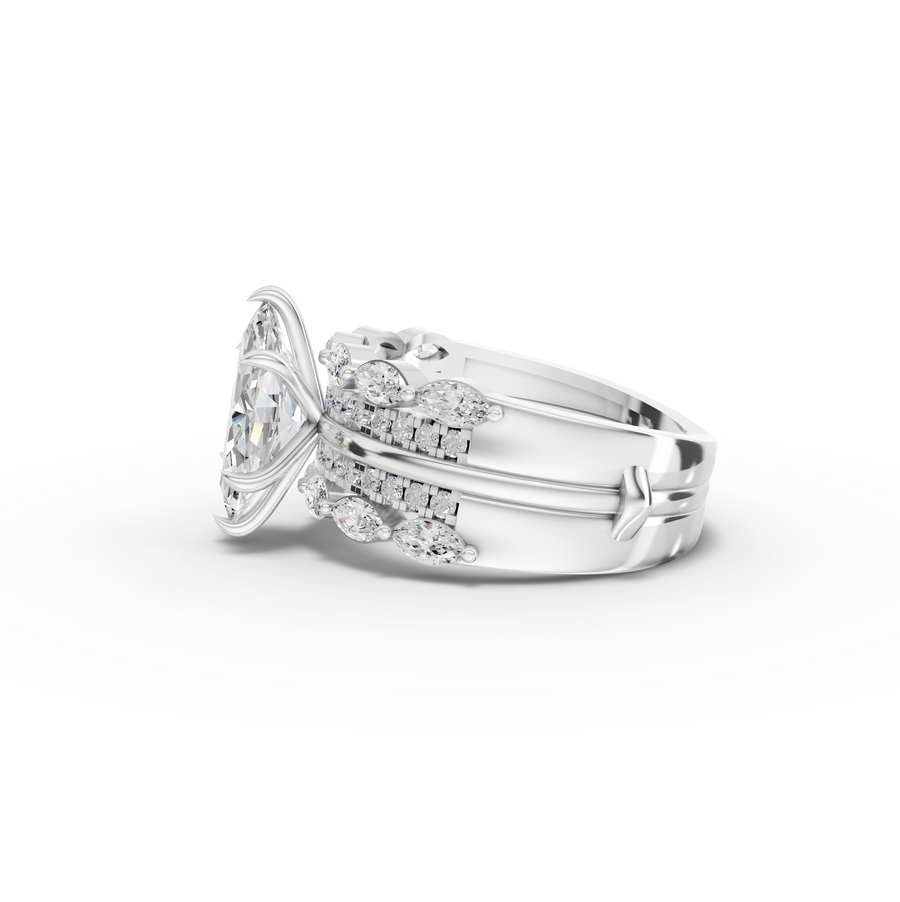 2.39 Ct Marquise Double Band Accent Ring 1.50 Ct Center