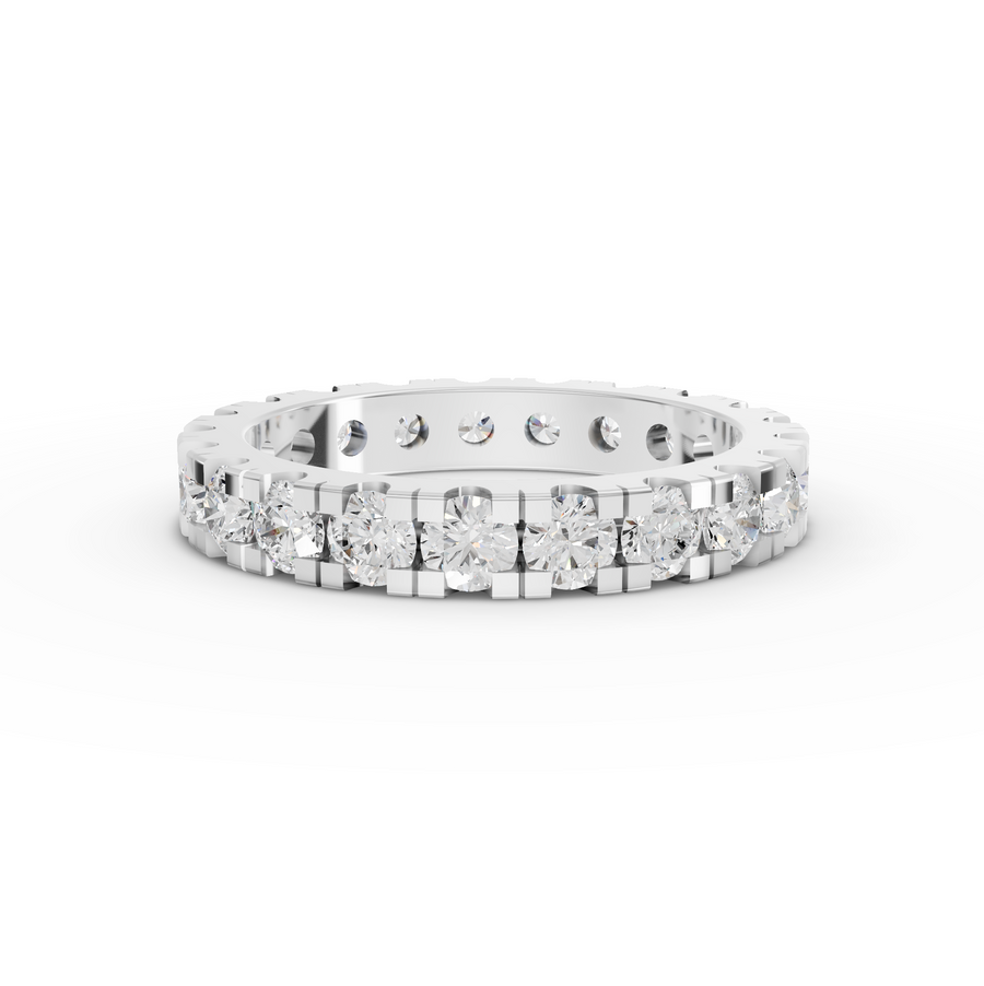 2.13 ct round lab grown diamond full eternity band with bar-set diamonds and continuous sparkle