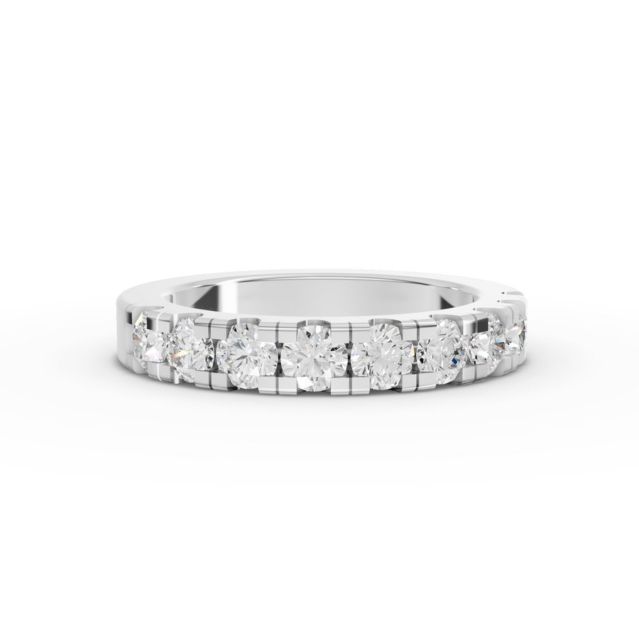 1.16 ct round lab diamond bar-set half eternity band with diamonds spanning halfway around the ring