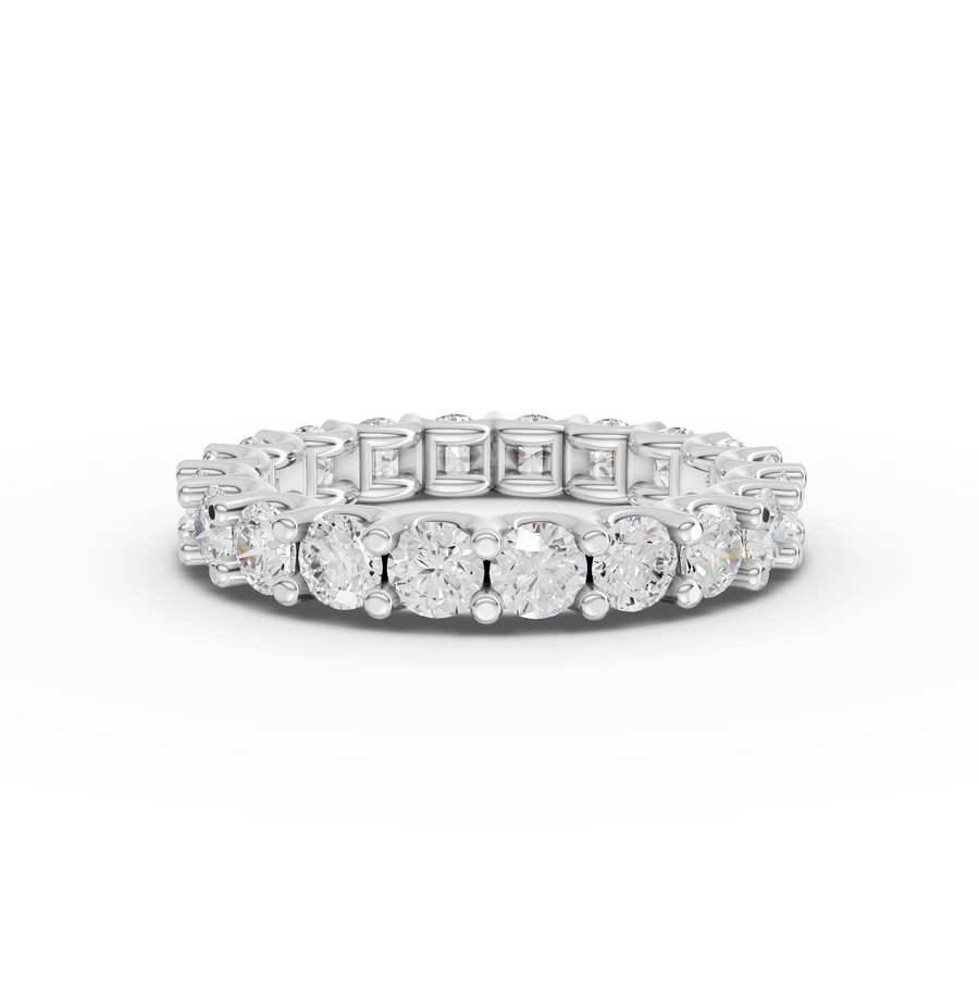 2.57 ct round lab grown diamond U-prong eternity wedding band with full circle diamond setting