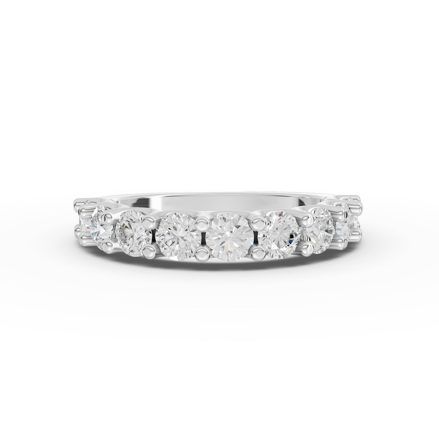 1.45 Ct round lab diamond U-prong half eternity ring with round diamonds across the front of the band